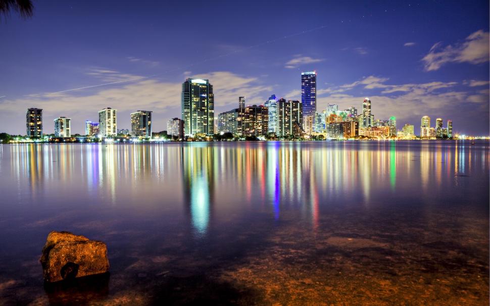 Miami, Florida, USA, ocean, skyscrapers, buildings, city, night ...
