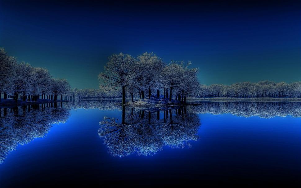 Winter Night In The Lake wallpaper,picture HD wallpaper,calm HD wallpaper,flowering tree HD wallpaper,nice HD wallpaper,beije HD wallpaper,white HD wallpaper,grove HD wallpaper,mirrored HD wallpaper,quiet HD wallpaper,blue HD wallpaper,widescreen HD wallpaper,clouds HD wallpaper,1920x1200 wallpaper