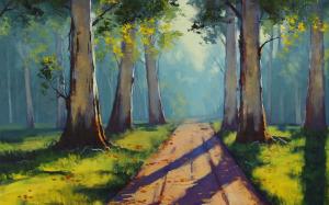 Trees Path Trail Painting HD wallpaper thumb
