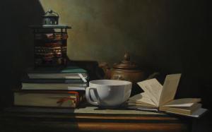 Tea and books wallpaper thumb