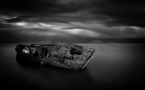 Boat Abandon Deserted Dilapidated Lake BW HD wallpaper thumb