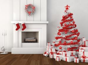 christmas, holiday, tree, fireplace, gifts, mountain, wreath, stockings wallpaper thumb