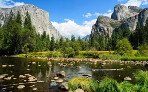 Yosemite National Park, mountains, forest, trees, rocks, river wallpaper thumb