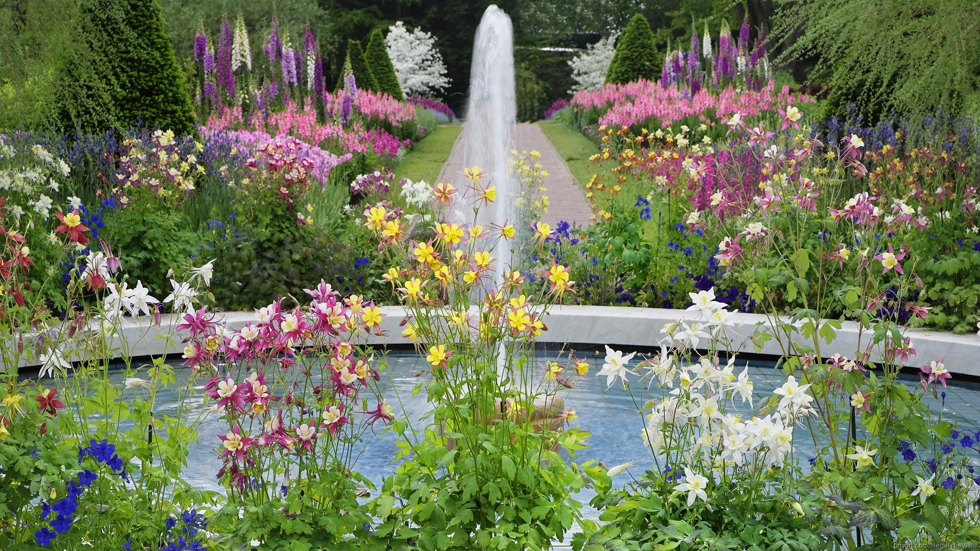 Flower Garden Fountain HD Desktop ...