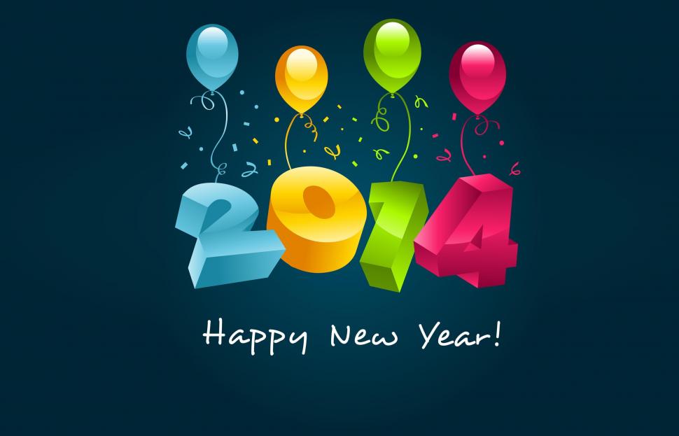 Happy New Year 2014 and a multi-colored balloons wallpaper,new year 2014 HD wallpaper,2014 HD wallpaper,3500x2250 wallpaper