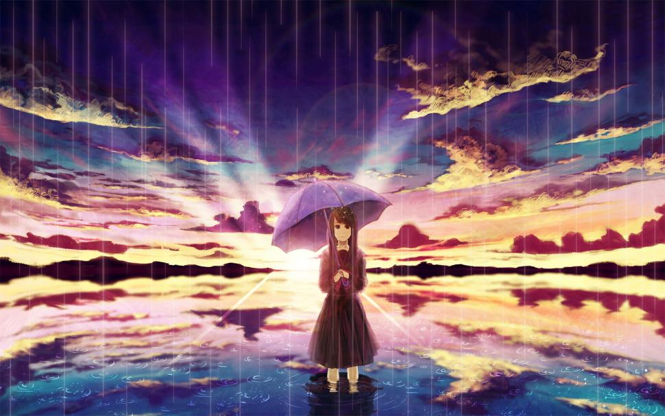 Anime Umbrella Purple Clouds Dress Sunlight HD wallpaper,cartoon/comic wallpaper,anime wallpaper,clouds wallpaper,sunlight wallpaper,purple wallpaper,umbrella wallpaper,dress wallpaper,1680x1050 wallpaper