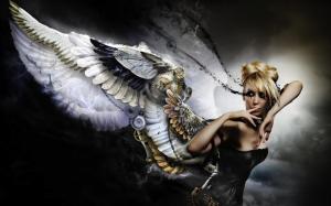 Blonde Angel Steampunk Wings HD wallpaper thumb