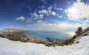 Monaco, winter, snow, sea, city, houses wallpaper thumb
