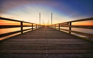 Wooden bridge, sunrise, sea wallpaper thumb