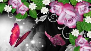 Pink Roses Butterfly Shine wallpaper thumb