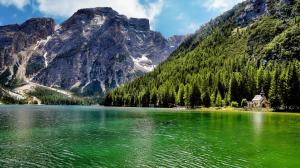 Italy, lake, forest, mountains, trees, house wallpaper thumb