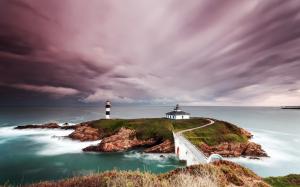 Spain, lighthouse, coast, island, sea, clouds, dusk wallpaper thumb