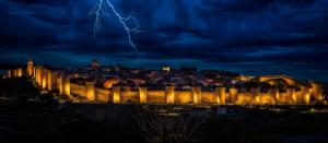 Lightning, Spain, Lights, City, Evening, Sky, Gold, Blue wallpaper thumb