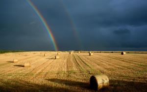 Double Rainbow Over A Hayfield wallpaper thumb
