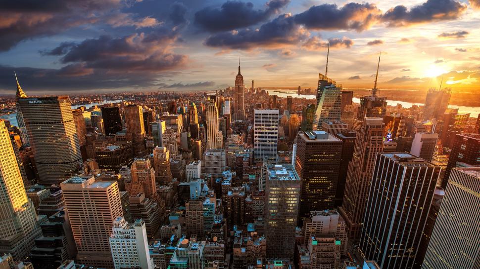 New York, City, Sunset, Aerial View, Architecture wallpaper,new york HD wallpaper,city HD wallpaper,sunset HD wallpaper,aerial view HD wallpaper,architecture HD wallpaper,1920x1080 wallpaper