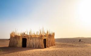 Western Sahara Desert, Morocco, desert, reeds hut, sun, hot wallpaper thumb