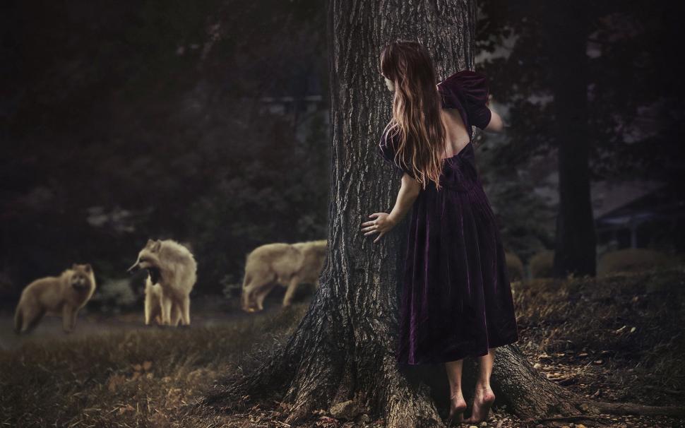 Woman, Hiding, Tree, Forest, Wolves, Dark, Nature wallpaper,woman HD wallpaper,hiding HD wallpaper,tree HD wallpaper,forest HD wallpaper,wolves HD wallpaper,dark HD wallpaper,nature HD wallpaper,1920x1200 wallpaper