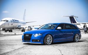 Audi A4 blue car, airport, aircraft wallpaper thumb