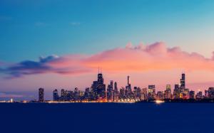 USA, Illinois, Chicago, Lake Michigan, buildings, evening, sky, clouds wallpaper thumb