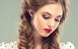 Women, Auburn Hair, Brunette, Long Hair, Face, Beauty, Twin-tails, Red Lip wallpaper thumb