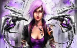 Purple hair robot girl wallpaper thumb