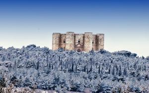 Castle Snow Winter Trees Castel del Monte HD wallpaper thumb