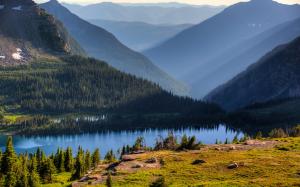 Hidden Lake, Banff National Park, Alberta, Canada, sky, mountains, trees wallpaper thumb