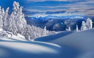 Mountains, trees, snow, winter, nature scenery wallpaper thumb