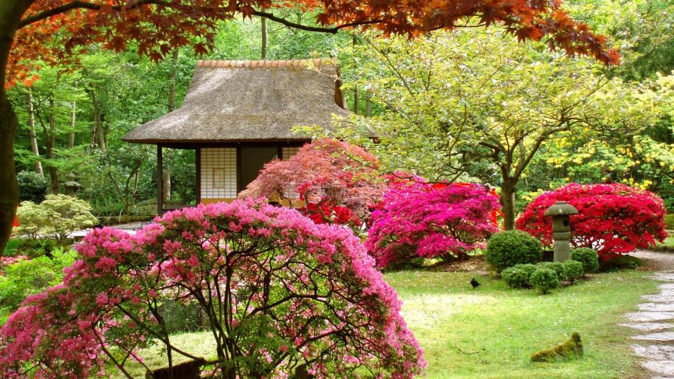 Spring Japanese Garden wallpaper,trees HD wallpaper,house HD wallpaper,landscape HD wallpaper,background HD wallpaper,1920x1080 wallpaper