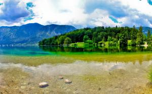 Slovenia, mountains, summer, river, sky, clouds, beautiful nature wallpaper thumb