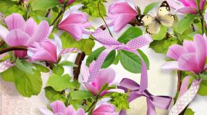 Pink Magnolias Ribbons wallpaper thumb