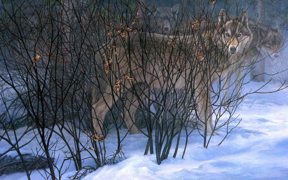Wolves hiding wallpaper,digital art HD wallpaper,2560x1600 HD wallpaper,snow HD wallpaper,winter HD wallpaper,forest HD wallpaper,wolf HD wallpaper,2560x1600 wallpaper