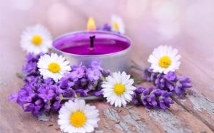 White daisy flowers, lavender, candles wallpaper thumb