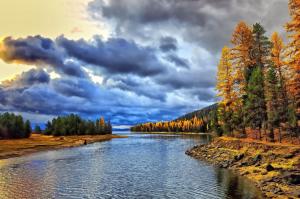 Autumn Forest River Clouds Morning Dawn Free wallpaper thumb