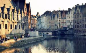 Ghent, Belgium, city houses, buildings, river water, reflection, bridge wallpaper thumb