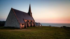 Church, Normandy, France, evening, sea, horizon wallpaper thumb