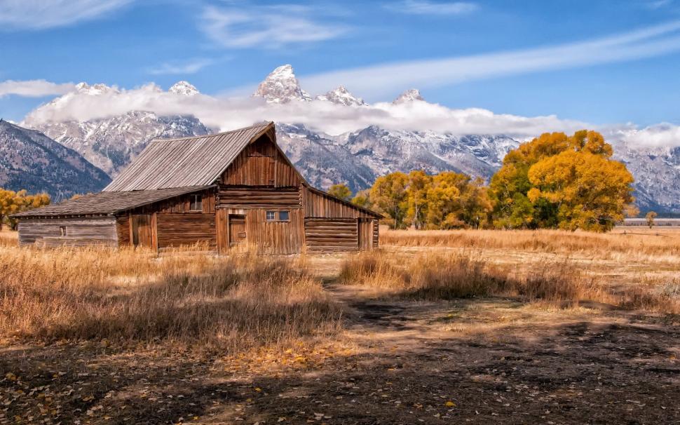 Mountains, sky, wooden house, grass, trees wallpaper,Mountains HD wallpaper,Sky HD wallpaper,Wooden HD wallpaper,House HD wallpaper,Grass HD wallpaper,Trees HD wallpaper,1920x1200 wallpaper