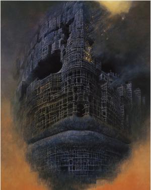Zdzisław Beksiński, Artwork, Dark, Ghost, Building, Face, On Fire wallpaper thumb