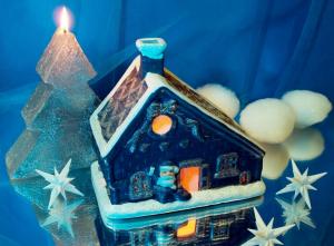house, candle, santa claus, snowflakes, surface, new year celebration wallpaper thumb