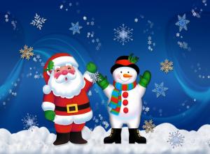 santa claus, snowman, holiday, christmas, mood, snowflakes wallpaper thumb