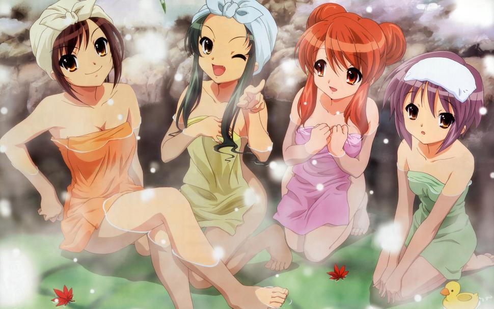 Four little girls In the hot springs wallpaper,Cartoon HD wallpaper,Girl HD wallpaper,Spa HD wallpaper,2560x1600 wallpaper