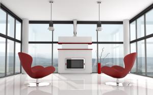 Modern White and Red Interior wallpaper thumb