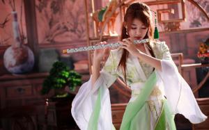 Beautiful chinese girl, music, flute wallpaper thumb