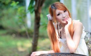 Young pure girl, asian, red hair wallpaper thumb