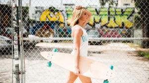 Summer blonde girl, bikini, fence wallpaper thumb