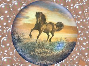dancing horse art bay bubbles equine painting Persis Clayton Weirs sunset HD wallpaper thumb