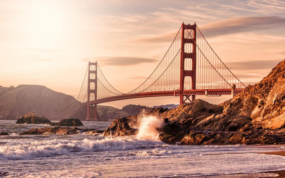 USA, San Francisco, Golden Gate bridge, rocks, waves, beach wallpaper,USA HD wallpaper,San HD wallpaper,Francisco HD wallpaper,Golden HD wallpaper,Gate HD wallpaper,Bridge HD wallpaper,Rocks HD wallpaper,Waves HD wallpaper,Beach HD wallpaper,1920x1200 wallpaper