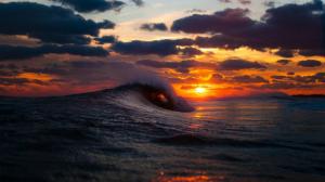 sea, surf, wave, sunset wallpaper thumb