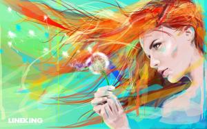 artwork, flowers, long hair, dandelion, girl wallpaper thumb