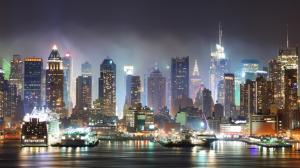 The Piers Of Nyc On A Foggy Night wallpaper thumb